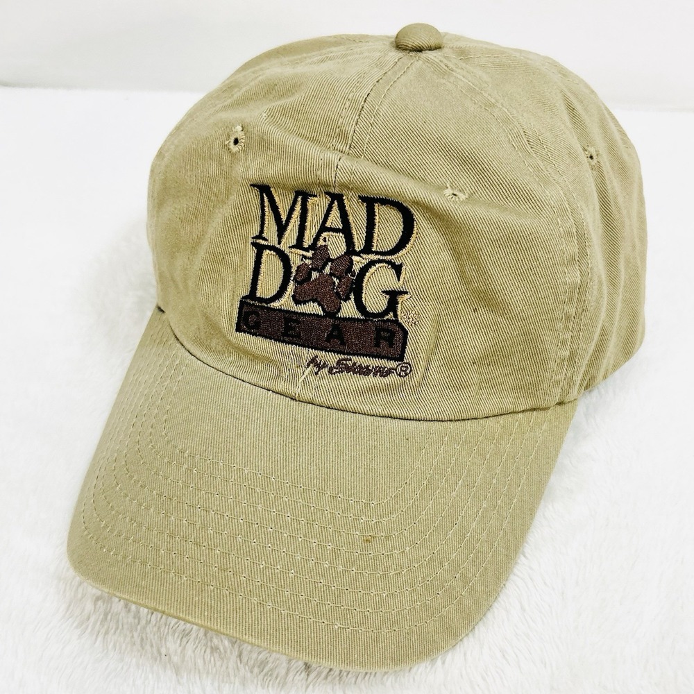 Mad Dog Gear Logo Wordmark Hat Cap Adjustable Strapback Beige Outdoors Casual